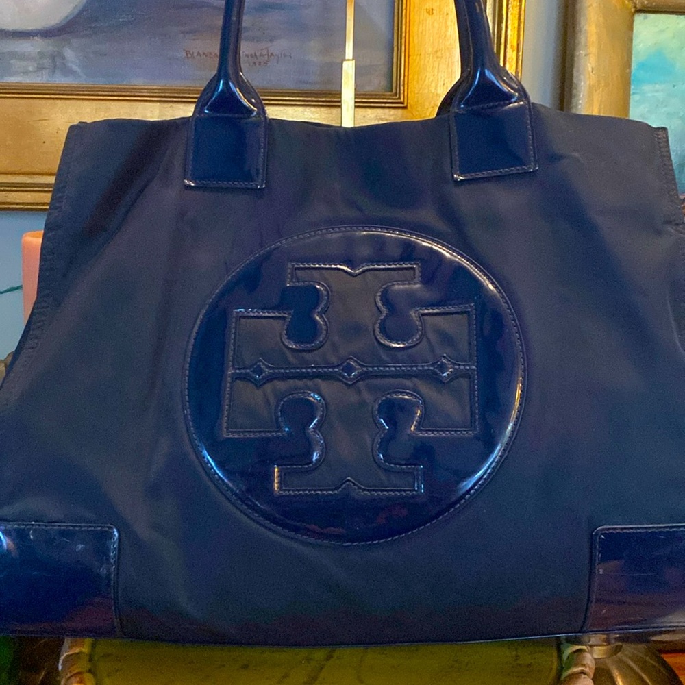 Tory Burch Ella Nylon Tote in Navy Blue Extra Large Satchel Tote